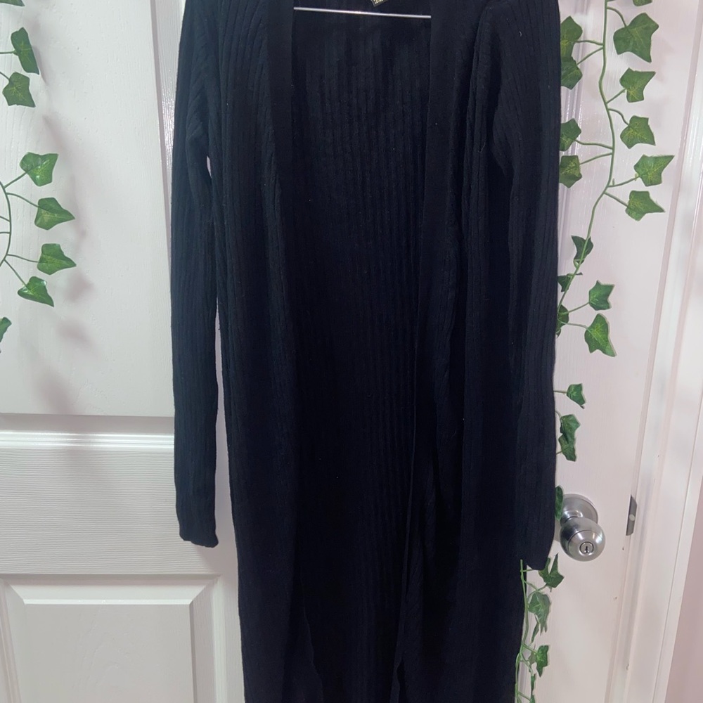 Long Black Open Cardigan